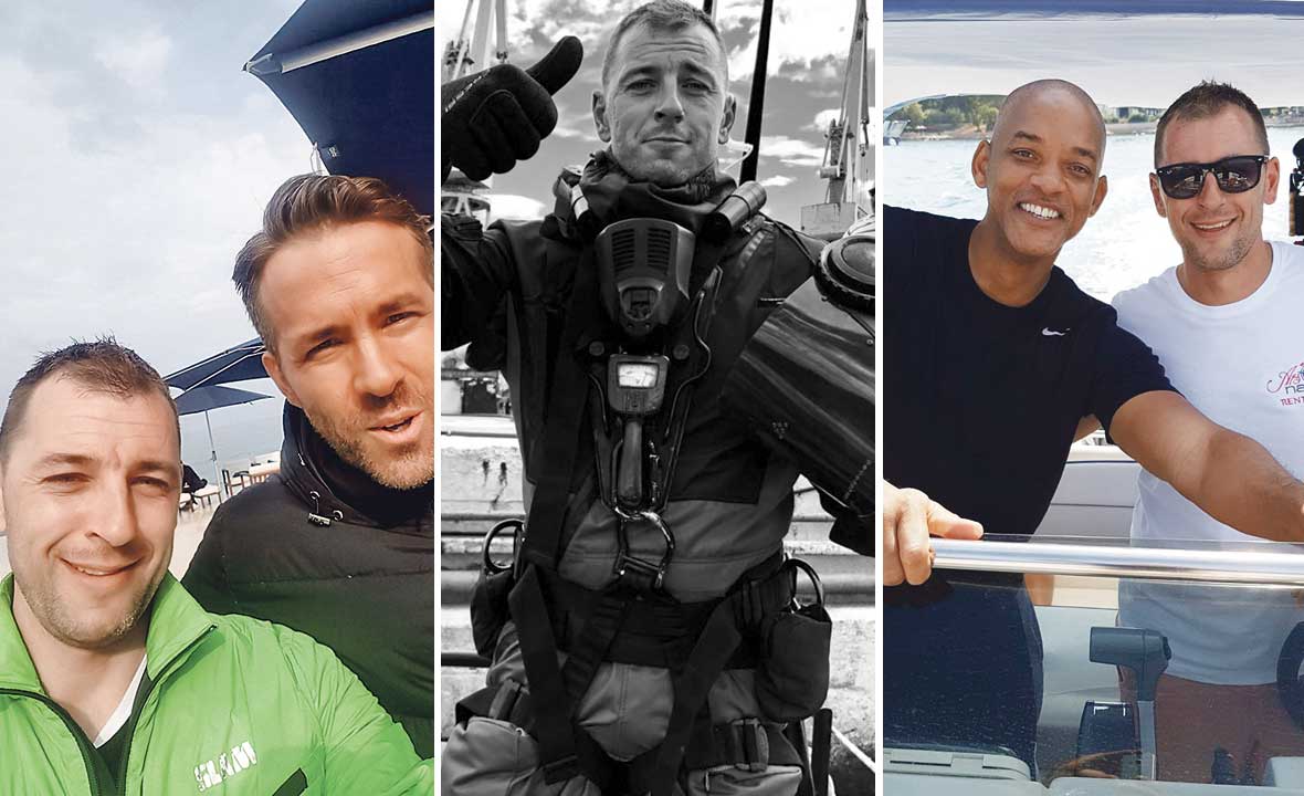 Patrik Damijan s Ryanom Reynoldsom (lijevo) i Willom Smithom (desno)