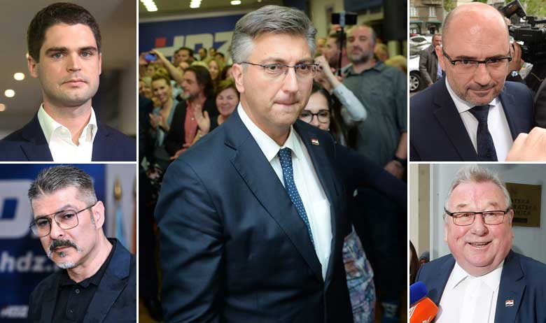 Karlo Ressler (lijevo gore), Robert Kopal (lijevo dolje), Andrej Plenković (sredina), Milijan Brkić (desno gore), Vladimir Šeks (desno dolje)