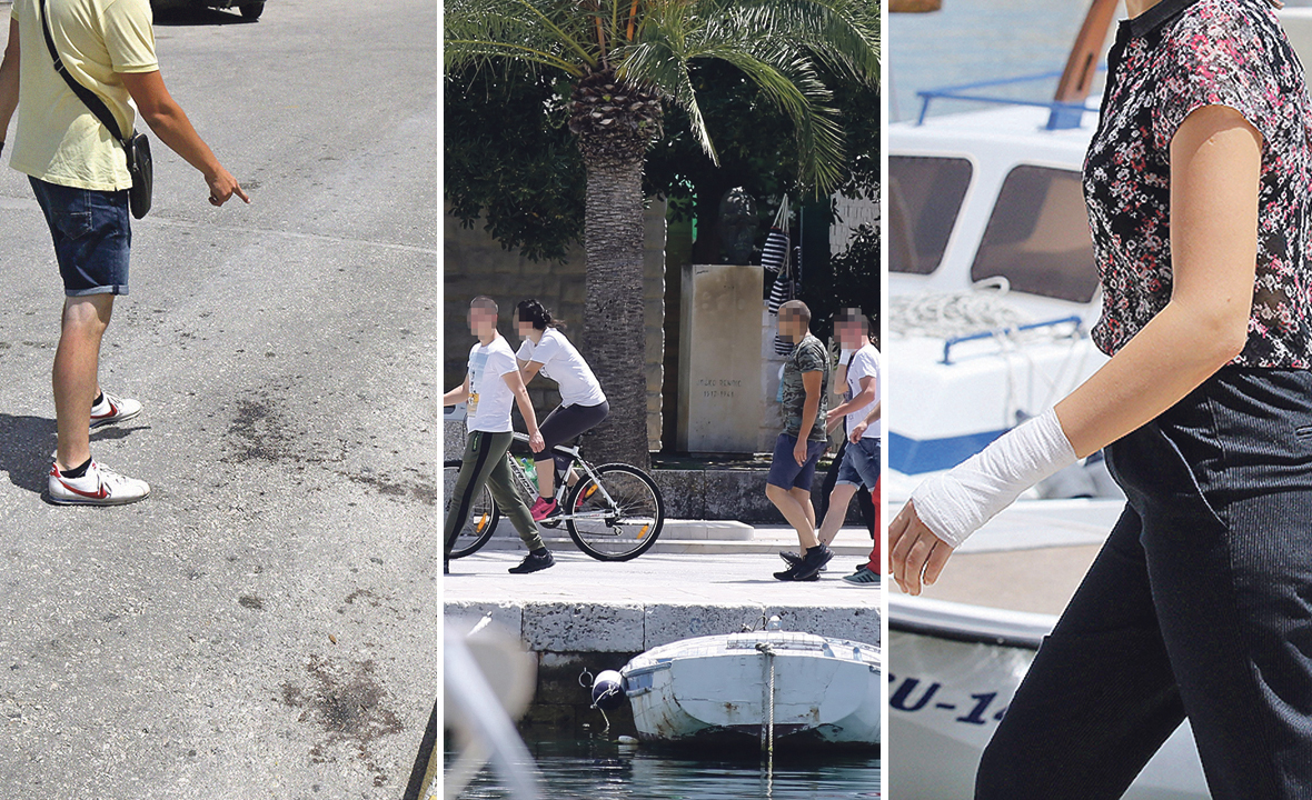 
Napadnute mladiće i djevojku (desno) primila je jučer gradonačelnica Supetra. Brutalni napad dogodio se u blizini prostorija Torcide Brač gdje se još vide tragovi krvi na ulici (lijevo)