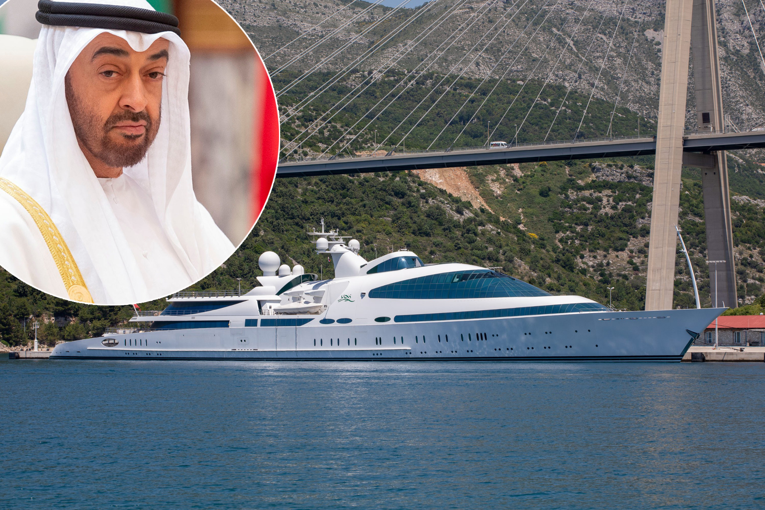 Luksuzna jahta Yas, šeik Mohammed bin Zayed Al Nahyan (u krugu)