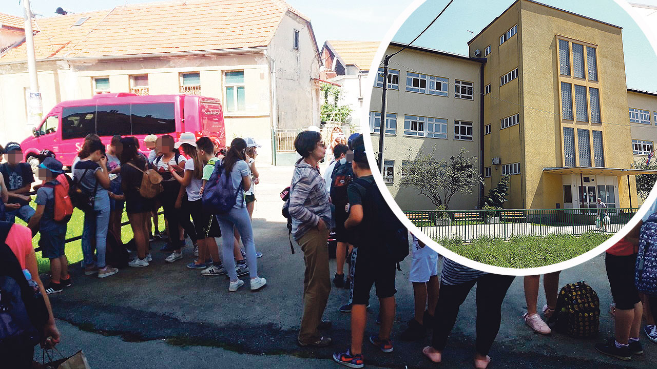 učenici i nastavnici (lijevo), OŠ Kustošija (u krugu)