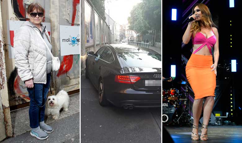 Jedna od dvije gospođe na koje je nasrnula Lidija Bačić (lijevo); automobil iz kojeg je pjevačica izašla (sredina); Lidija Bačić (desno)