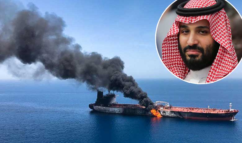 Napadnuti tanker; u krugu: Mohamed bin Salman