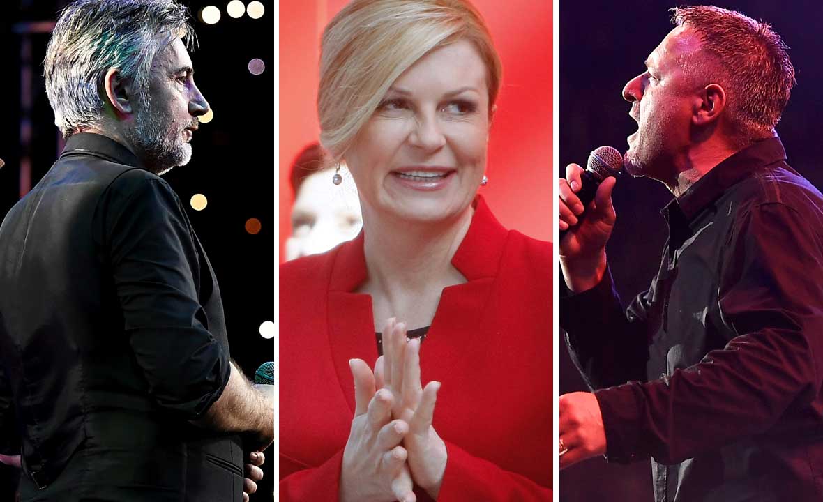 Miroslav Škoro (lijevo), Kolinda Grabar Kitarović (u sredini) i Marko Perković Thompson (desno)