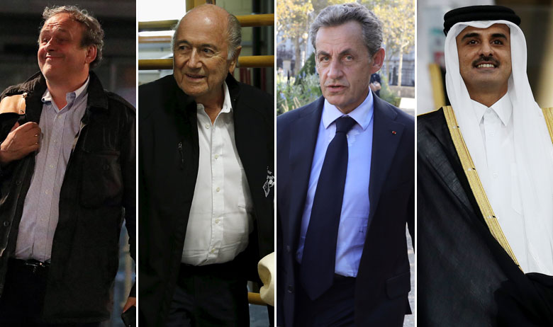 Michel Platini, Sepp Blatter, Nicolas Sarkozy, Tamim bin Hamad Al Thani