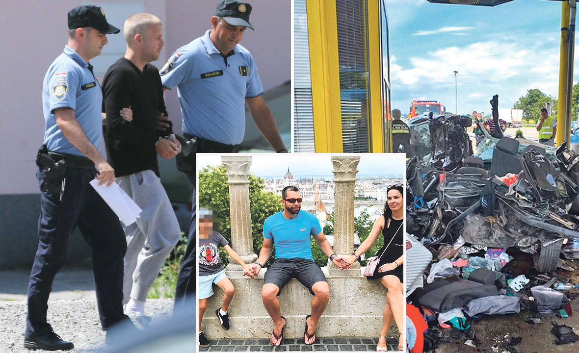 uhićenje Ozrena M. (lijevo), obitelj Dobrenov (dolje) i mjesto nesreće (desno)