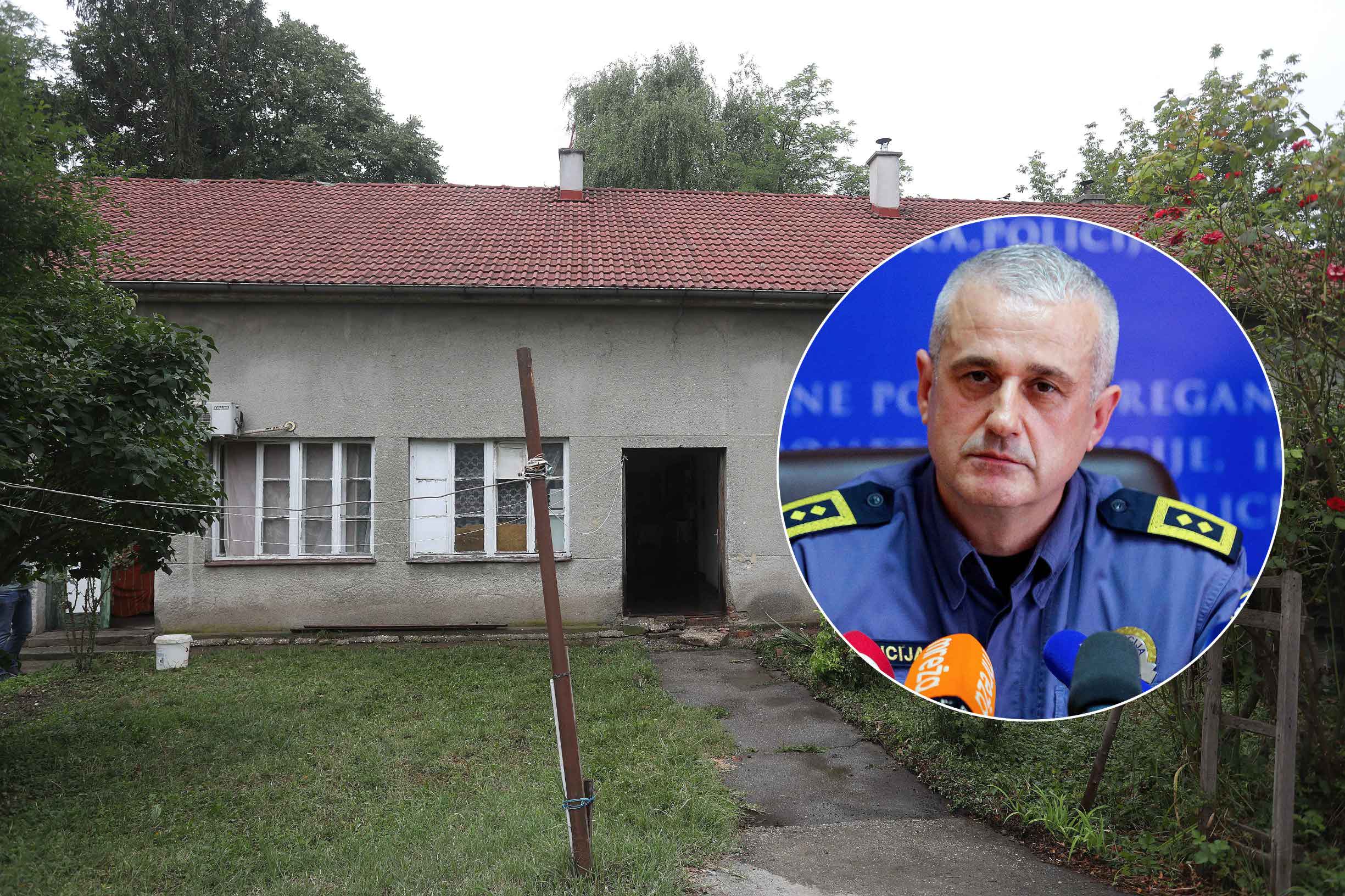 Kuća u kojoj se nalazi stan u kojemu je ubijena šesteročlana obitelj; načelnik Policijske uprave zagrebačke Marko Rašić (u krugu)