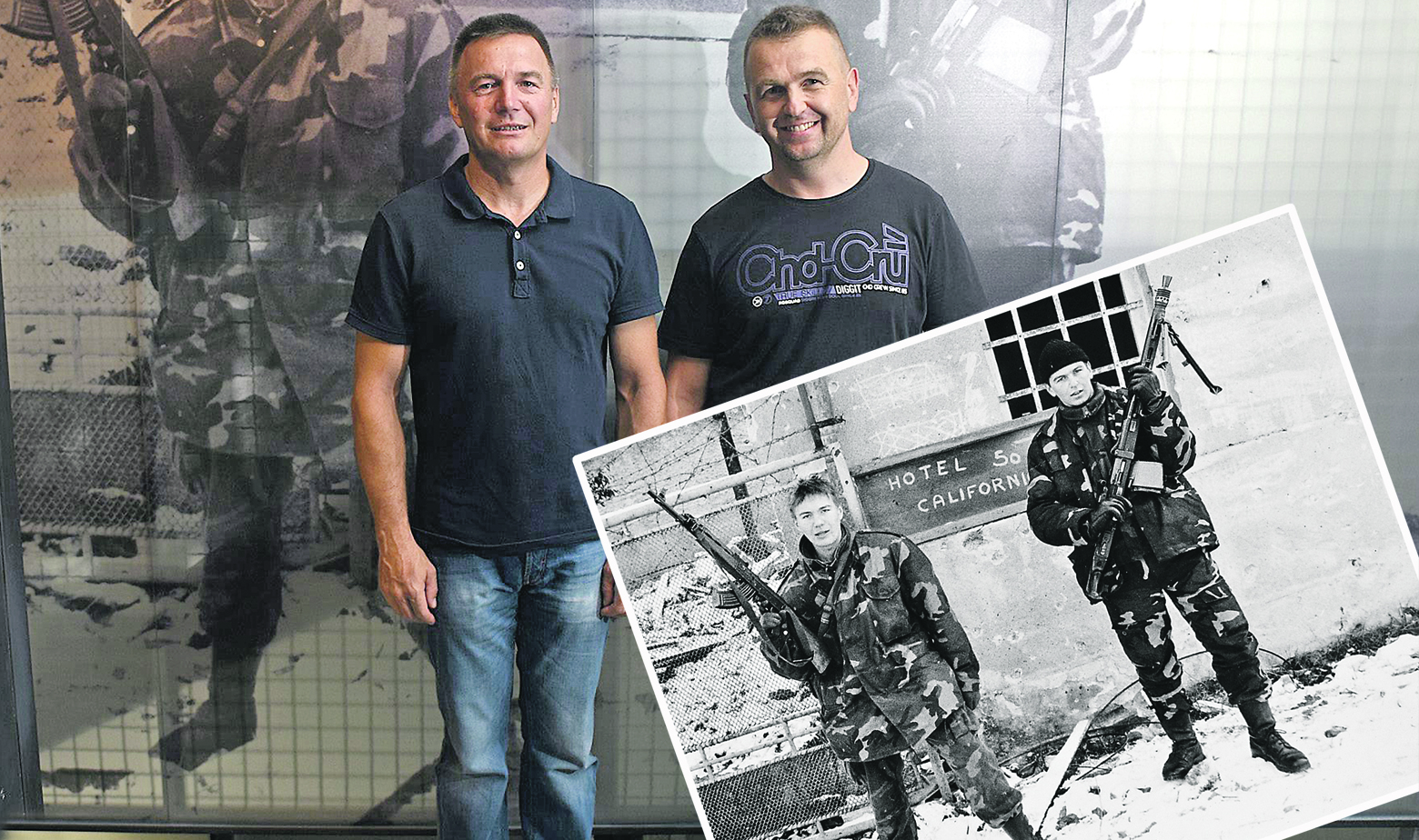 Miro Šegavić i Robert Bartolac ispred fotografije u muzeju Domovinskog rata u Karlovcu