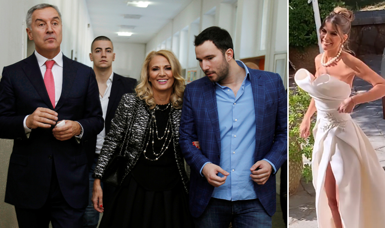 Milo Đukanović (L) sa suprugom Lidijom (sredina) i sinom Blažom (D); Milena Popović na dan vjenčanja