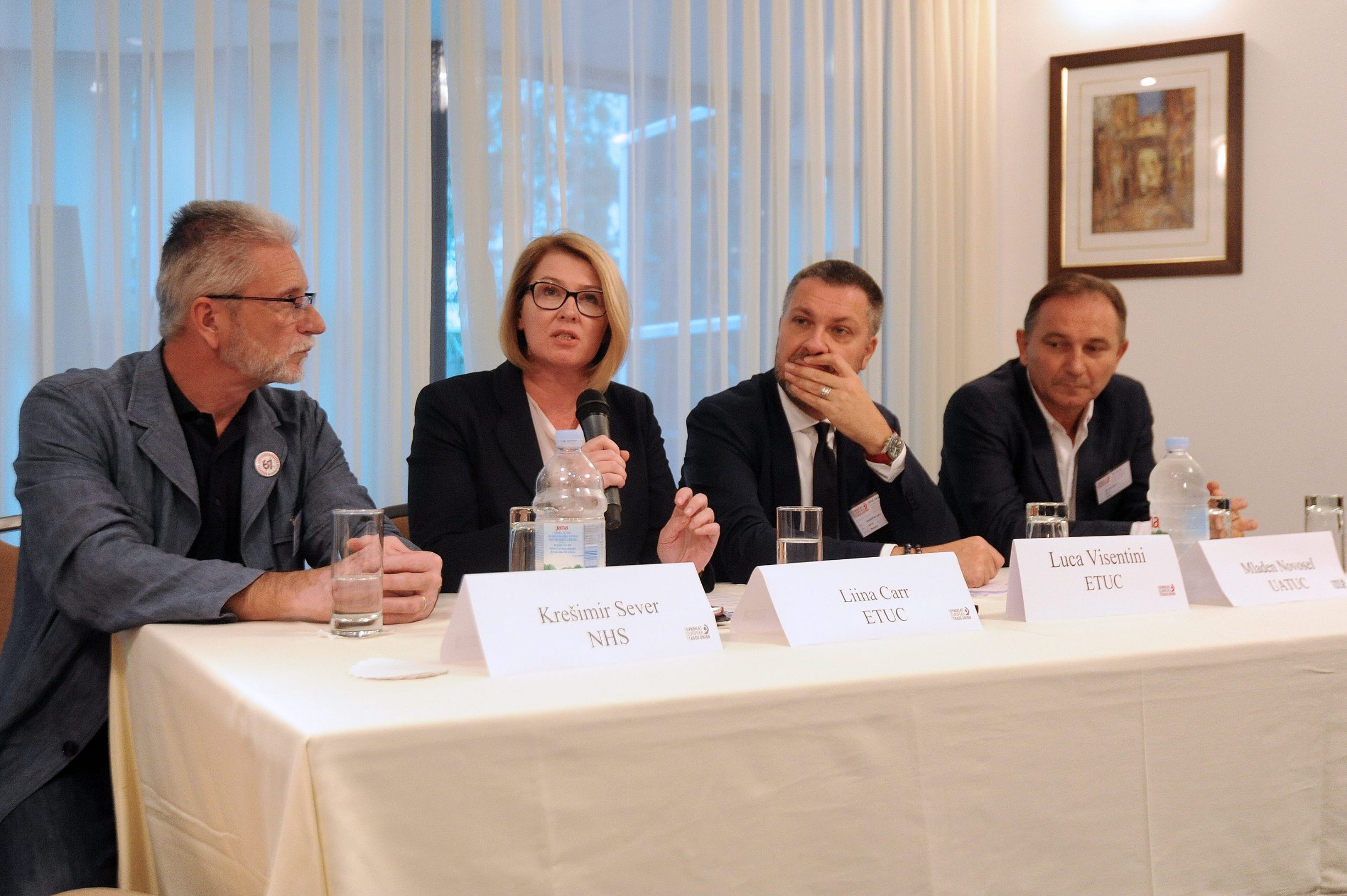 Krešimir Sever (NSH), Liina Carr (ETUC), Luca Visentini (ETUC), Mladen Novosel (SSSH)
