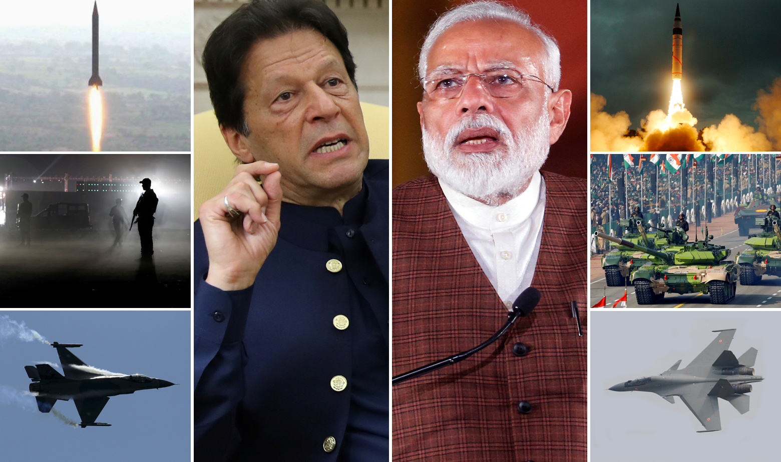 Imran Khan (L) i Narendra Modi (D) i oružje kojim raspolažu Pakistan i Indija, uključujući balističke nuklearne projektile