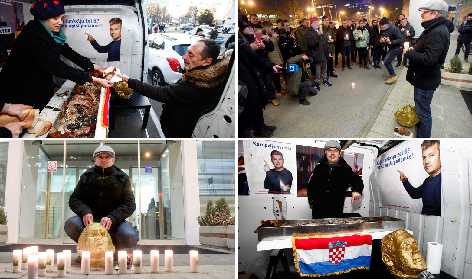 Dario Juričan ispred zagrde ZG Holdinga dijelo je janjetinu i izveo performans
