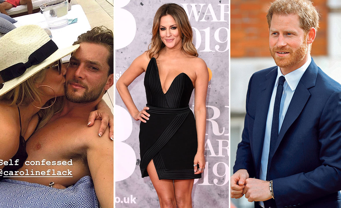 Lewis Burton i Flack (lijevo), Caroline Flack (u sredini) i princ Harry (desno)