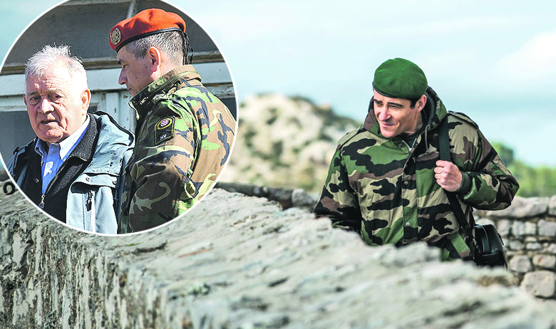 Goran Višnjić kao Ante Gotovina; u krugu: Antun Vrdoljak i Igor Mešin na snimanju 'Generala'