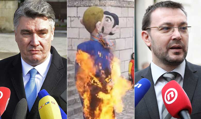 Zoran Milanović i Arsen Bauk (u sredini lutka spaljenog gej para)