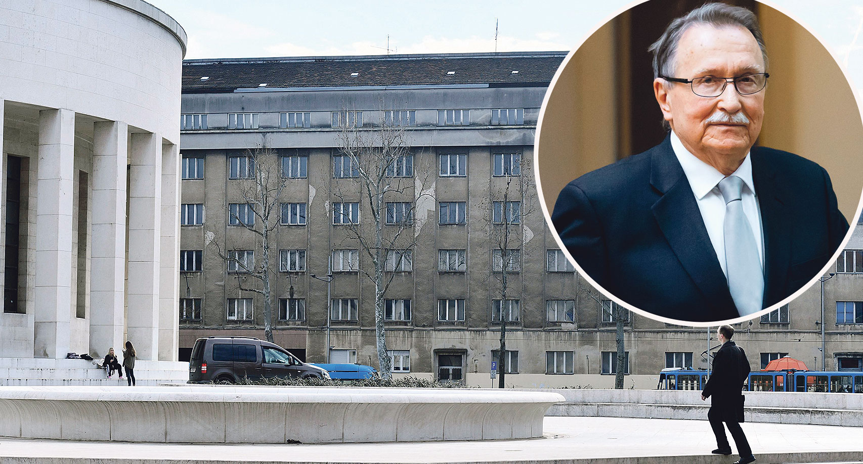 Velimir Neidhardt (u krugu) i zgrada u kojoj je bio studentski dom 'Ivan Meštrović'