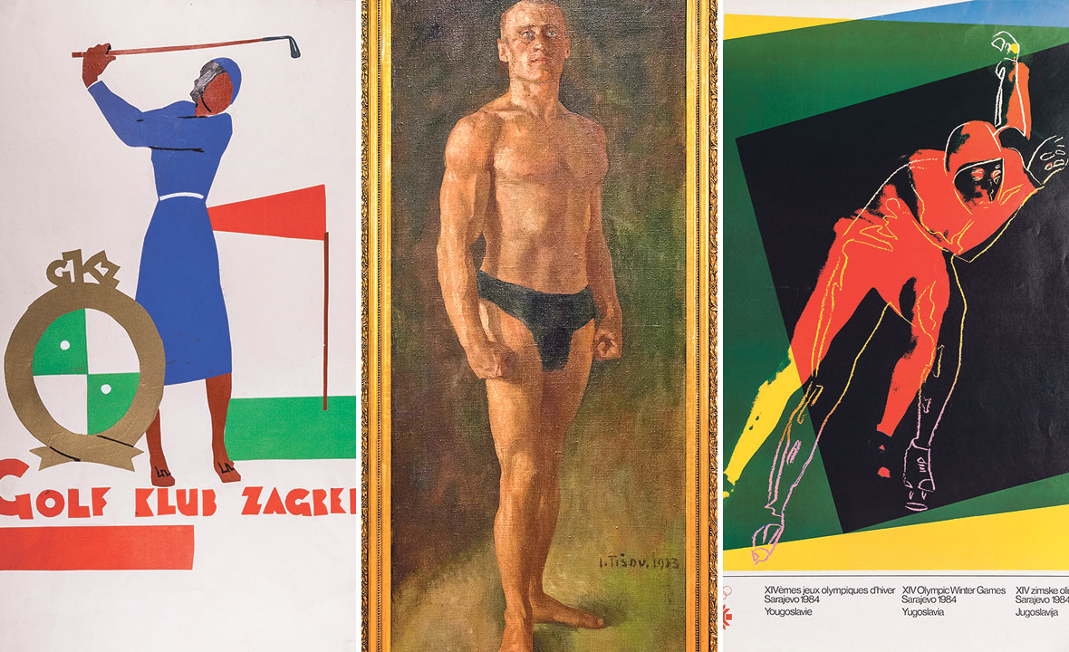 Radovi na izložbi:  plakat Otta Antoninija, kroničara društvenih zbivanja, za golf klub, slika Ivana Tišova na kojoj je protagonist Rudolf Vrhovec i plakat Andyja Warhola za Olimpijske igre u Sarajevu