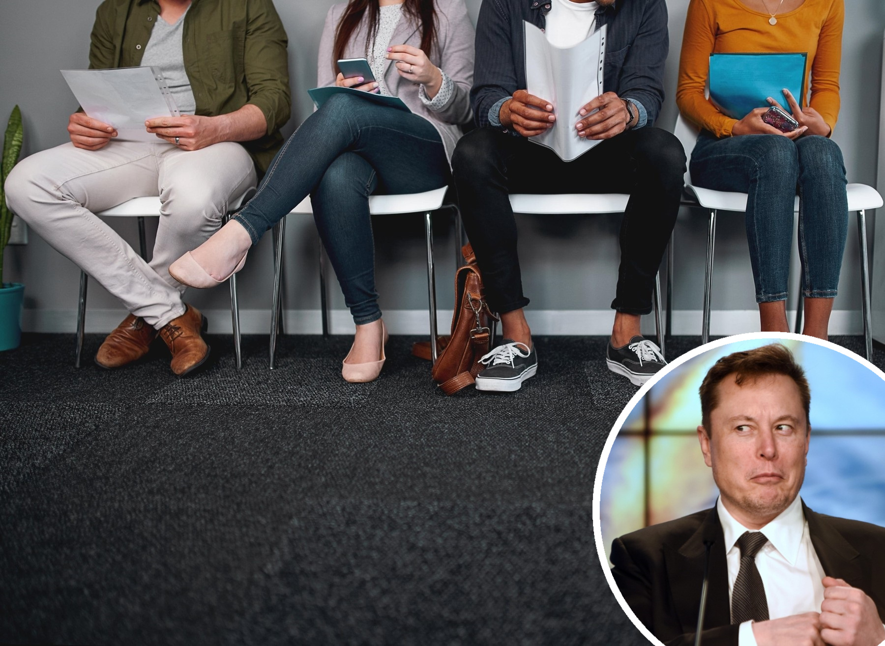 Ilustracija razgovora za posao i Elon Musk u krugu