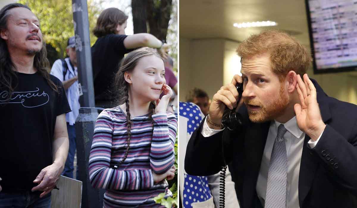 Greta Thunberg s ocem Svanteom; princ Harry