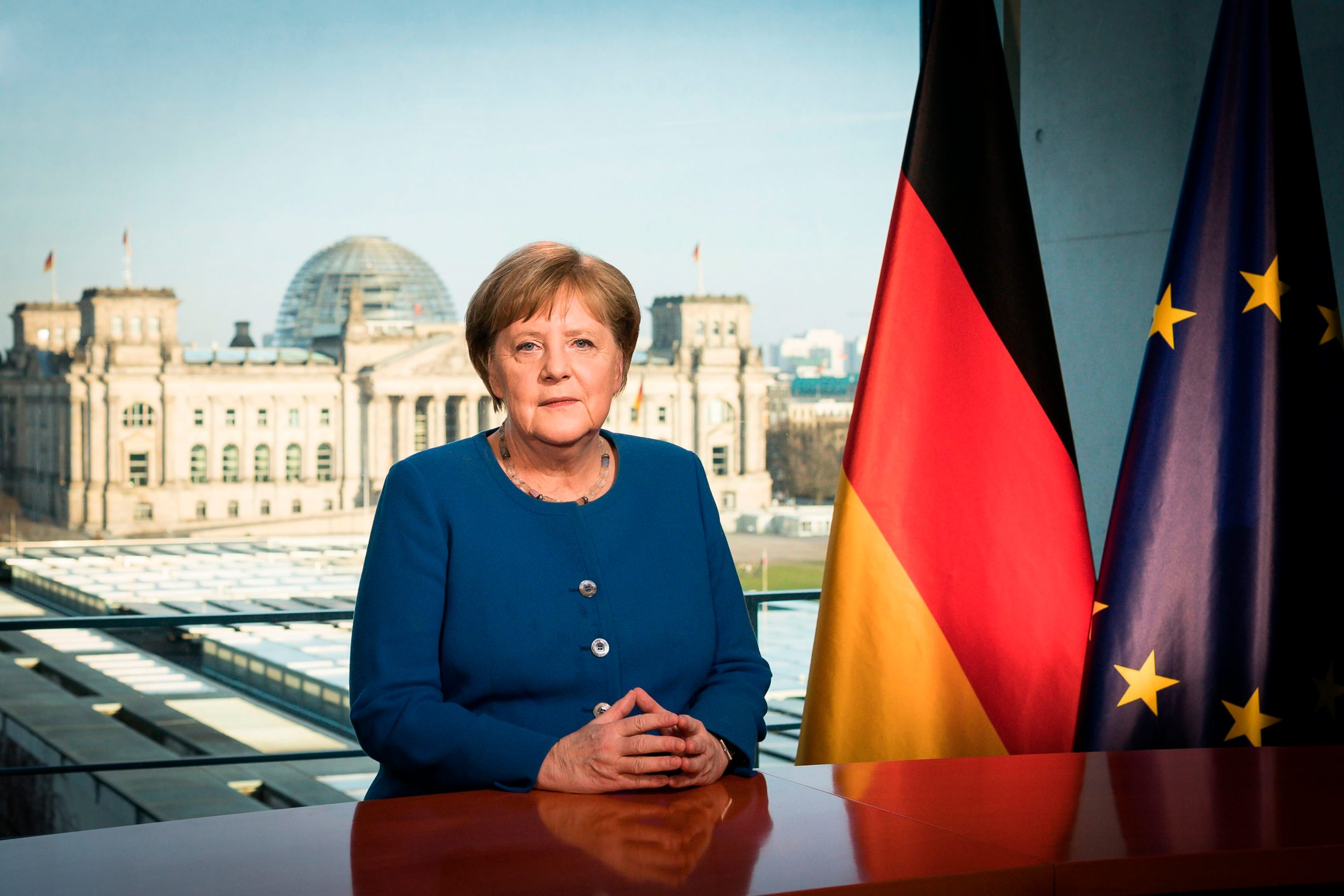 Njemačka kancelarka Angela Merkel tijekom izvanrednog obraćanja javnosti