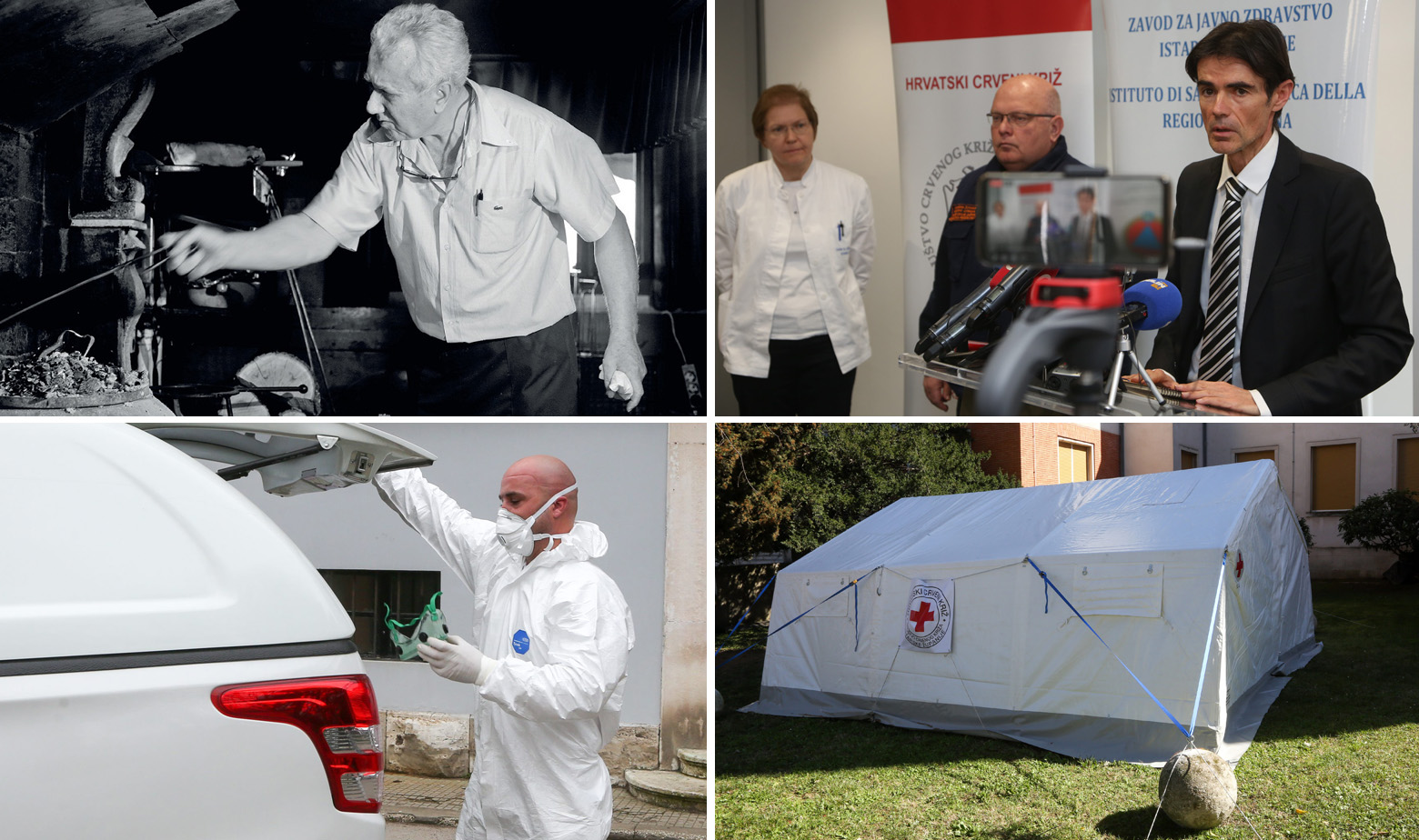 Antonio Nino Kernjus (gore lijevo) i prizori iz Pule