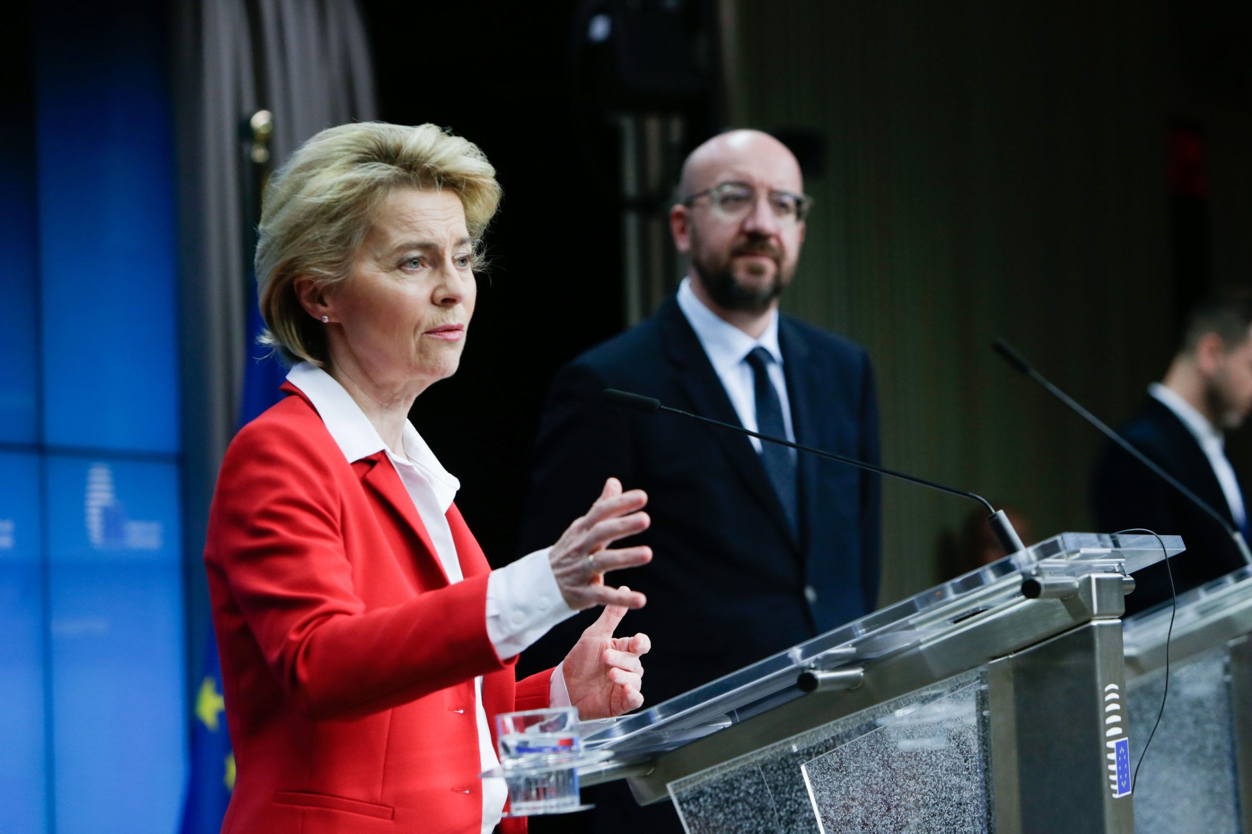 President of European Commission, Ursula Von der Leyen (L) and the President of the European Council, Charles Michel (R),