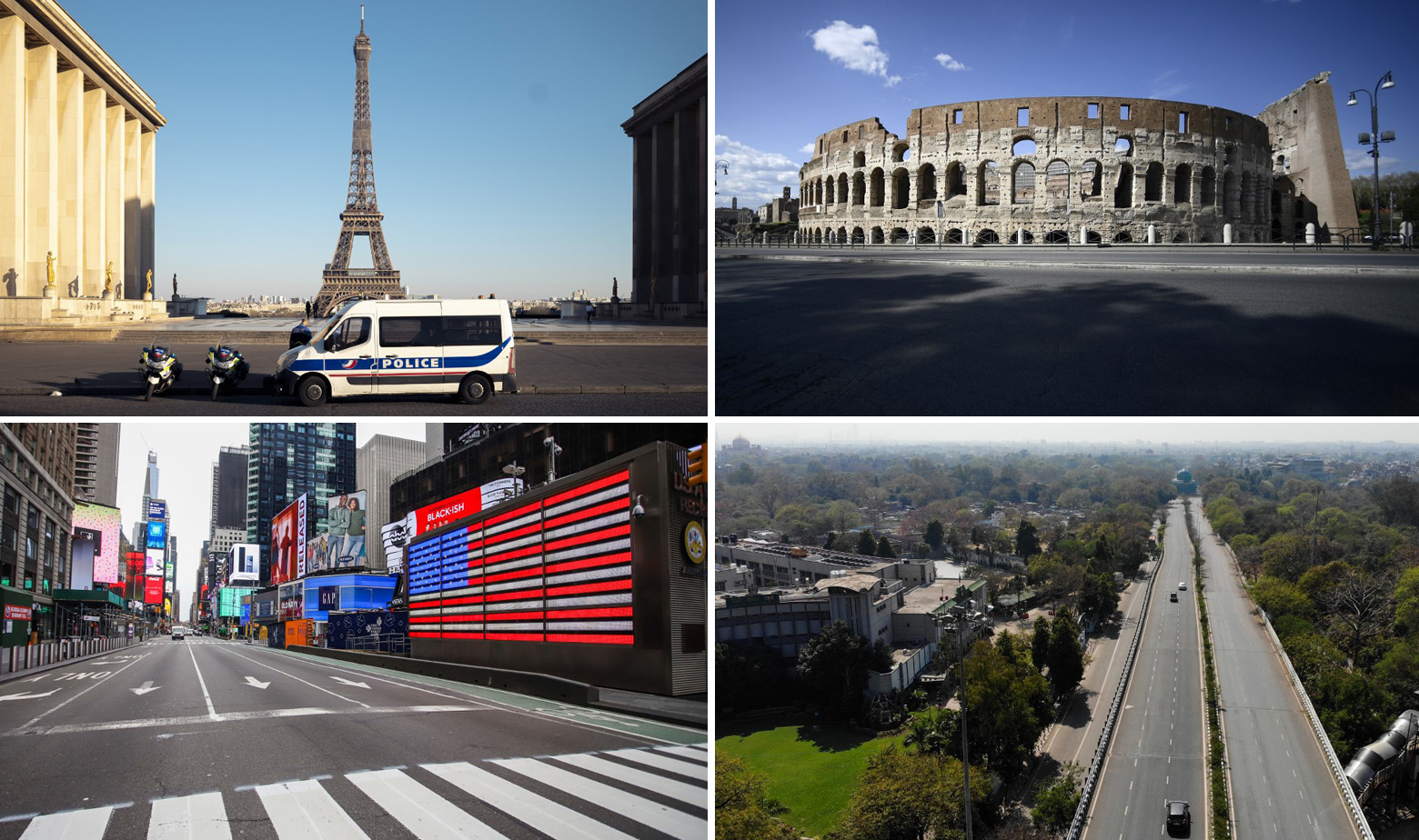 Pariz (gore lijevo), Rim (gore desno), New York (dolje lijevo), New Delhi (dolje desno)
