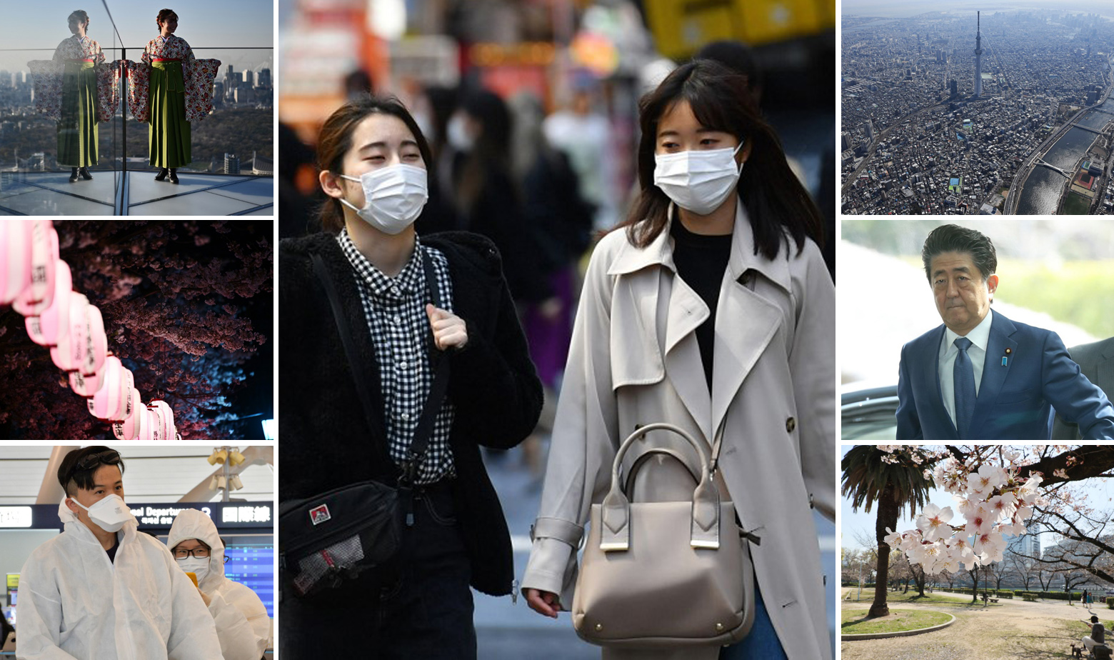 Prizori iz Japana i premijer Shinzo Abe (desno)