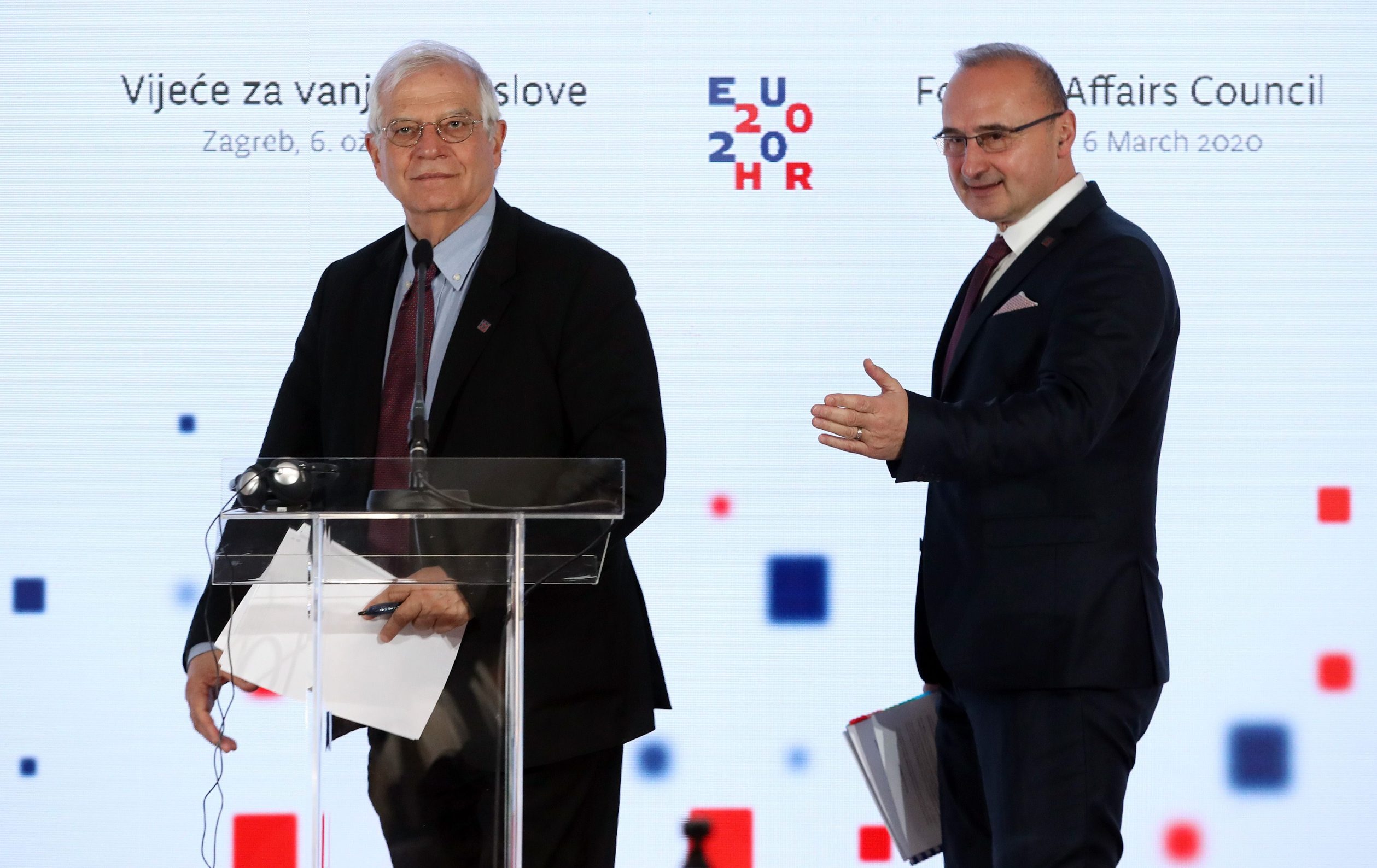 High Representative of the European Union Josep Borrell Fontelles (L) and Croatian Foreign Minister Gordan Grlić Radman