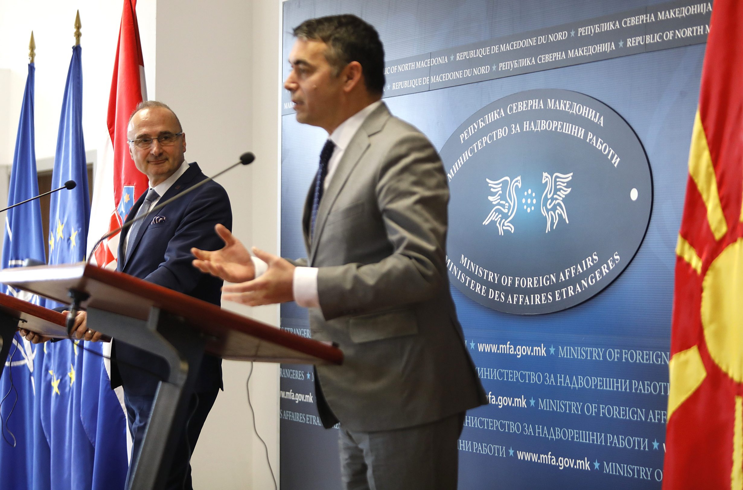 Gordan Grlić Radman, Croatian Minister of Foreign Affairs (left) and Stevo Pendarovski, President of North Macedonia