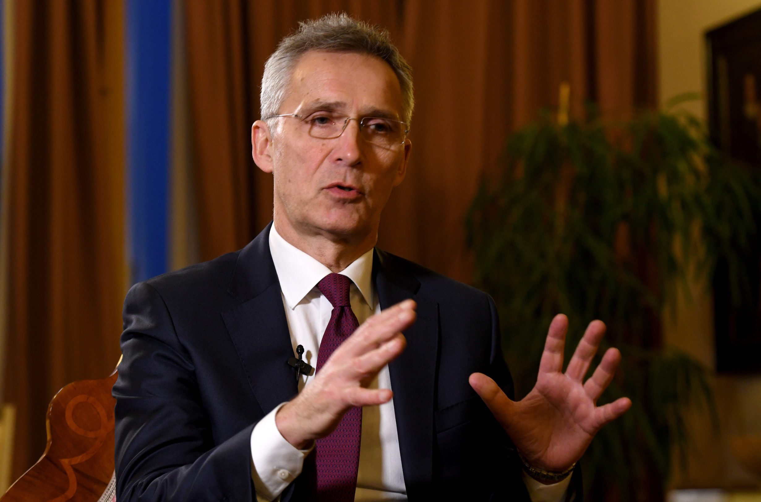 NATO Secretary General Jens Stoltenberg gives a statement following his meeting with Croatian President at the Presidential office in Zagreb, Croatia