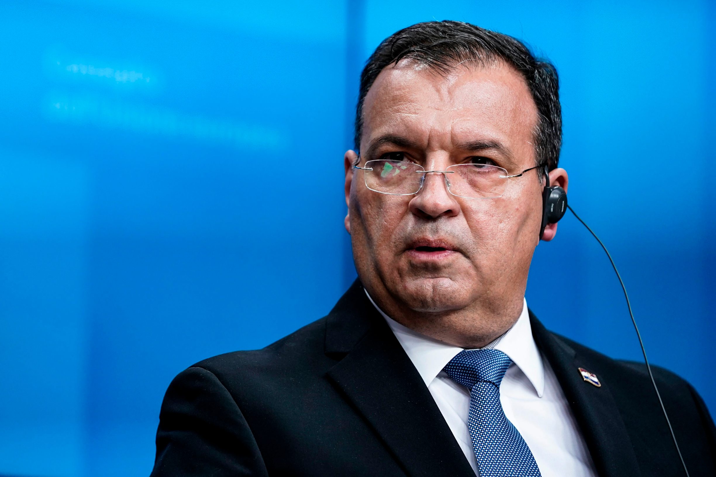 Croatia's Minister of Health Vili Beros gives a press conference after a Ministers of Health meeting on the coronavirus COVID-19 at the EU headquarters in Brussels on March 6, 2020.