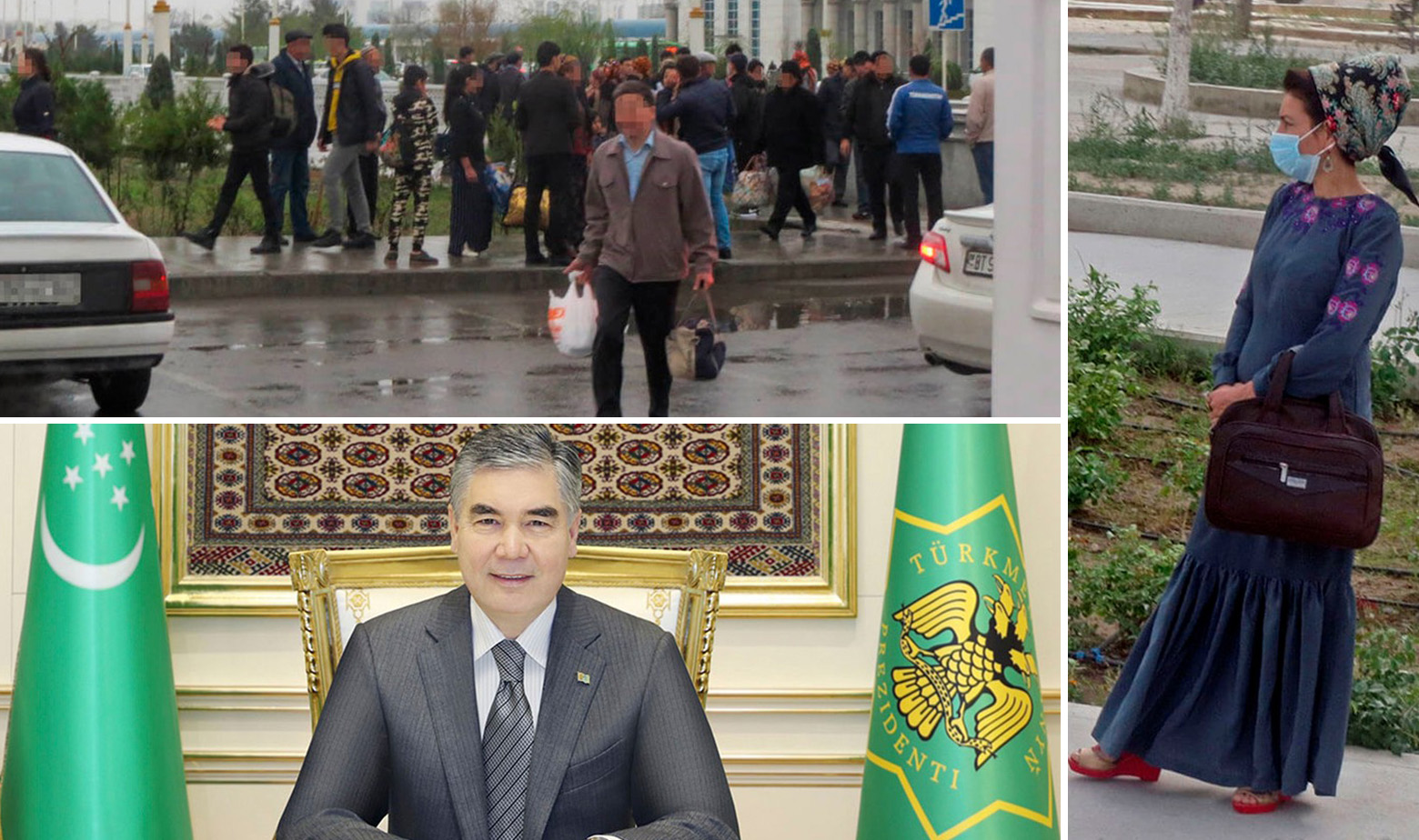 Prizori iz Turkemnistana i predsjednik države Gurbangulij Berdimuhamedov (dolje)