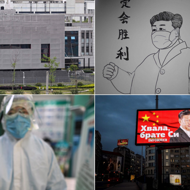 Laboratorij u Wuhanu koji je sve više pod povećalom Zapada (gore lijevo), poruka podrške u Beogradu (dolje desno)