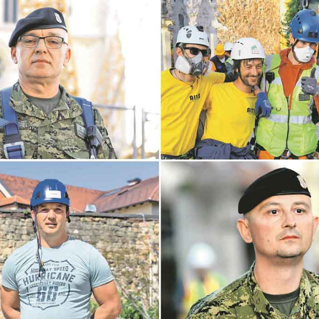 Načelnik Stožera Inženjerske pukovnije Miroslav Car, alpinisti, dizaličar Hrvoje Đakić i nadnarednik Krešimir Marjanović - njih smo izdvojili, a velika pohvala za obavljeni posao ide ekipi od 40 ljudi. Među njima su ostali pripadnici Hrvatske vojske, dizaličari, alpinisti, sveučilišni profesori, policajci, vatrogasci, članovi Zagrebačke nadbiskupije