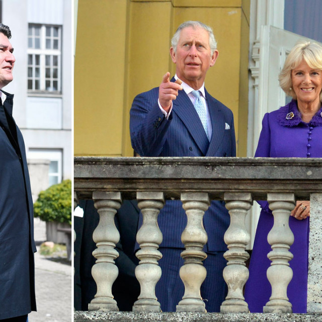 Zoran Milanović (lijevo), princ Charles i supruga Camilla, vojvotkinja od Cornwalla tijekom posjeta Zagrebu 2016. (desno)