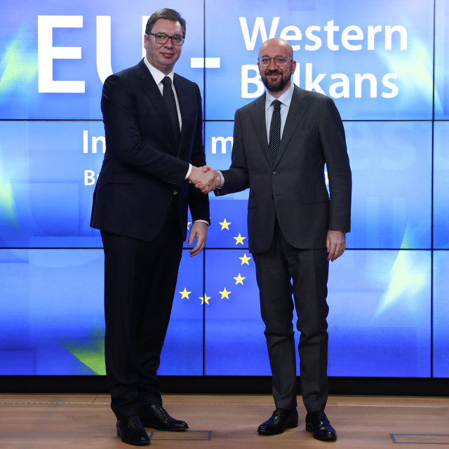 Aleksandar Vučić, predsjednik Srbije i Charles Michel, predsjednik Vijeća EU u Bruxellesu u veljači ove godine