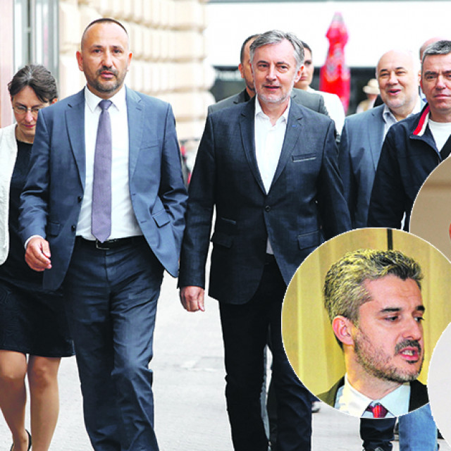 Ladislav Ilčić, Hrvoje Zekanović, Miroslav Škoro i Marijan Pavliček; u krugovima (smjer kazaljke na satu): Stijepo Bartulica, Ivan Penava i Nino Raspudić