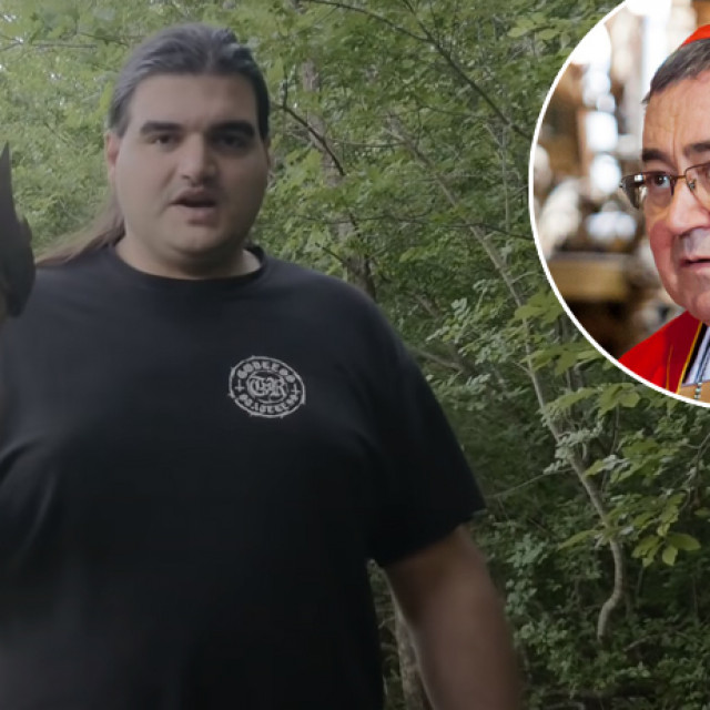 Haris Pendić; u krugu: Vinko Puljić