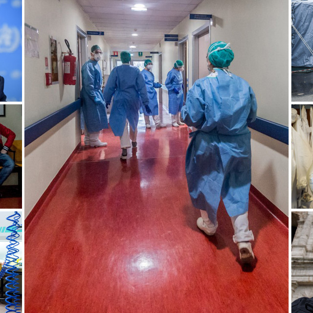 Ravnatelj WHO-a Tedros Adhanom Ghebreyesus (gore lijevo), ostalo prizori iz Italije