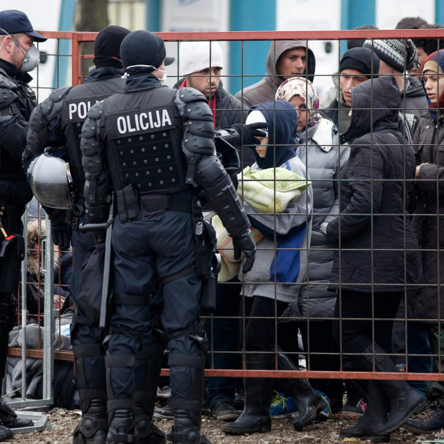 Border crossing between Croatia and Slovenia, Harmica-Rigonce. On the photo: migrants in the overcrowded camp in Dobova