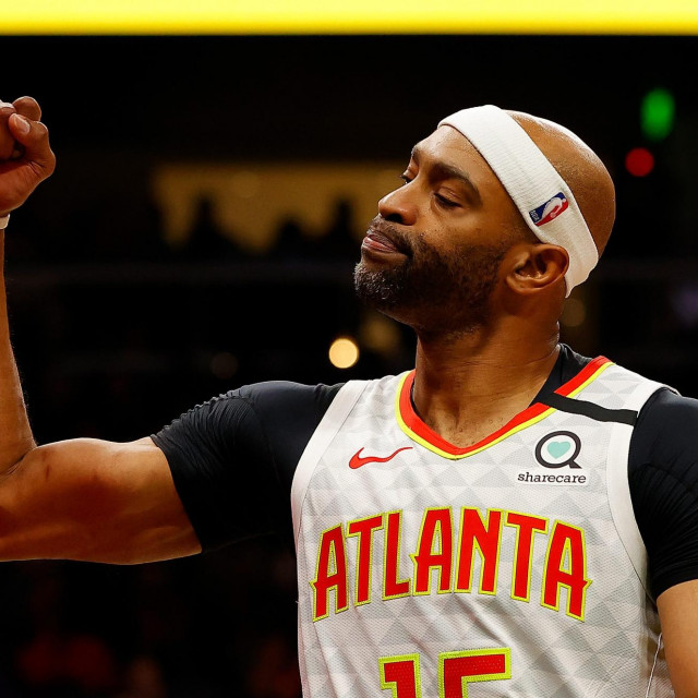 (FILES) In this file photo taken on March 2, 2020 Vince Carter #15 of the Atlanta Hawks reacts in the second half against the Memphis Grizzlies at State Farm Arena in Atlanta, Georgia. - NOTE TO USER: User expressly acknowledges and agrees that, by downloading and/or using this photograph, user is consenting to the terms and conditions of the Getty Images License Agreement. (Photo by Kevin C. Cox/GETTY IMAGES NORTH AMERICA/AFP)