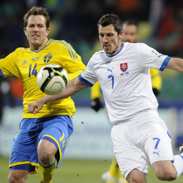 Marian Čisovsky (desno) snimljen 2013. u dresu Slovačke na utakmici protiv Švedske