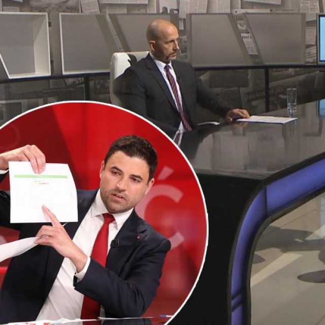 Prizor iz emisije Nedjeljom u 2 u kojoj je gostovao Andrej Plenković; u krugu: Davor Bernardić tijekom sučeljavanja s Andrejem Plenkovićem na RTL televiziji