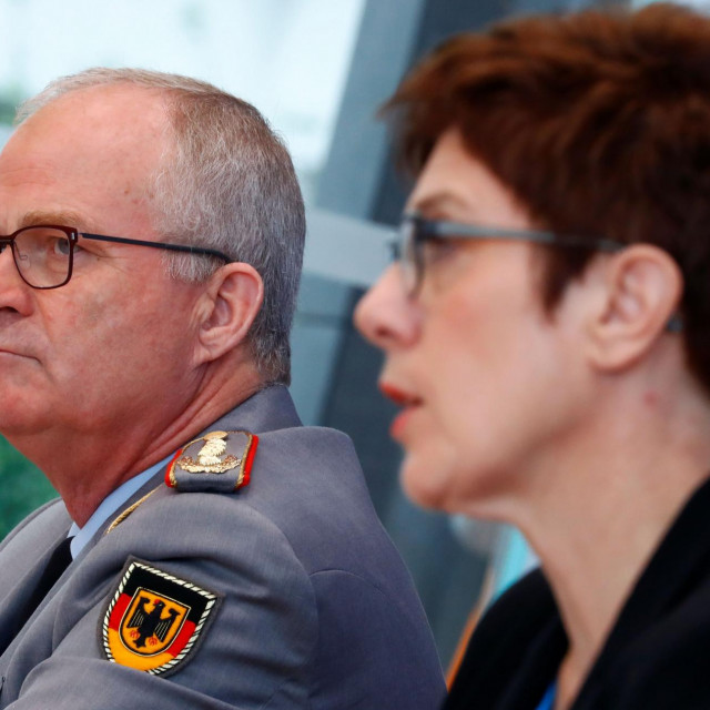 German Defence Minister Annegret Kramp-Karrenbauer and Inspector General of the German armed forces Bundeswehr Eberhard Zorn give a press conference on German armed forces Bundeswehr Special Forces Command (KSK) on July 1, 2020 in Berlin. - Germany's defence minister said on June 30, 2020 she had ordered the partial dissolution of the elite KSK commando force, which has come under growing criticism over right-wing extremism in its ranks. (Photo by FABRIZIO BENSCH/POOL/AFP)