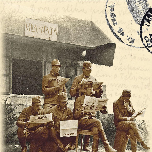 2/VIII 1916.
Mileno moje!
Vidiš da se mi vrloučeno zabavljamo pred mojom villom
Natom, lijepo mi je unutra, dosta je široka i prostrana, a leži
u jelovoj šumi pak je i zdrava. Šaljem Ti to ovak moguće
dobiš
Pozdrav svima doma, grli Te i fest fest kušuje Tvoj mužek