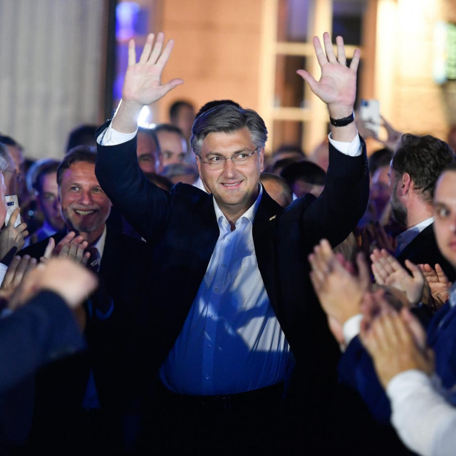 Zagreb, 050720.
Arheoloski muzej.
Pracenje rezultata parlamentarnih izbora 2020. godine u stozeru HDZ stranke.
Pobjednicki govor Andreja Plenkovica
Na fotografiji: Andrej Plenkovic
