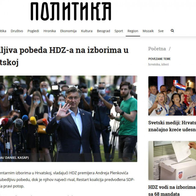 'Politika' navodi da je, uz uvjerljivu pobjedu HDZ-a 'njihov najveći rival, Restart koalicija predvođena SDP-om, doživjela pravi potop'