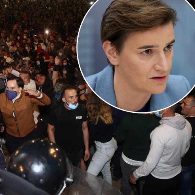 Neredi u Beogradu; u krugu: Ana Brnabić