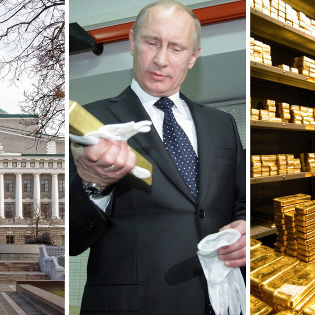 Središnja banka Rusije, Vladimir Putin i ilustracija trezora punog zlata